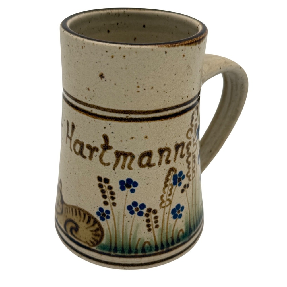 Artisan Personalized Vincent Hartmann Stoneware Mug Cat & Blue Wildflowers 5.25" - Picture 3 of 11